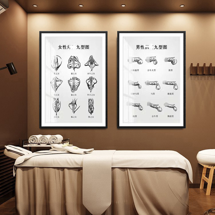 黑白私密九型养护挂画男女房间装饰画疗愈壁画艺术画男性私密广告
