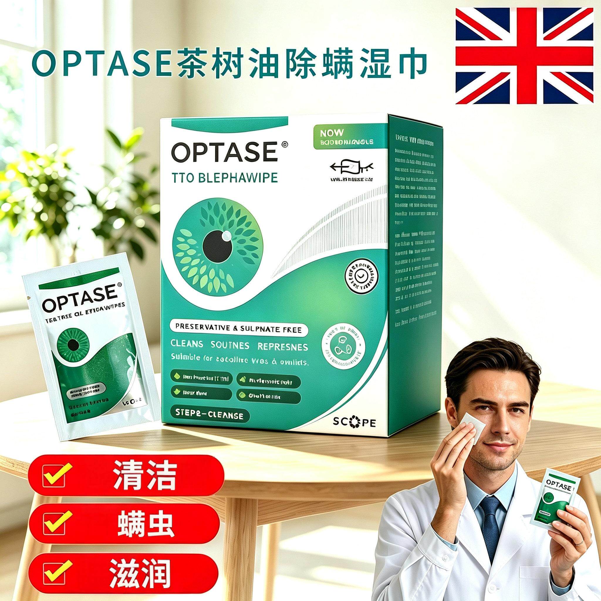 清洁眼睛螨虫干眼茶树油除螨湿巾