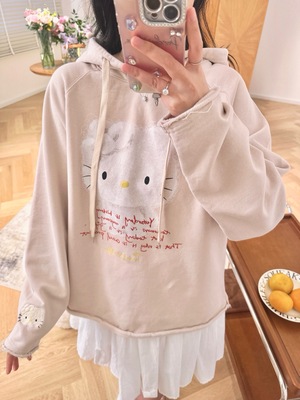 Pandawarks熊猫纸袋家秋冬纯棉薄绒炒雪花连帽卫衣小个子外套上衣