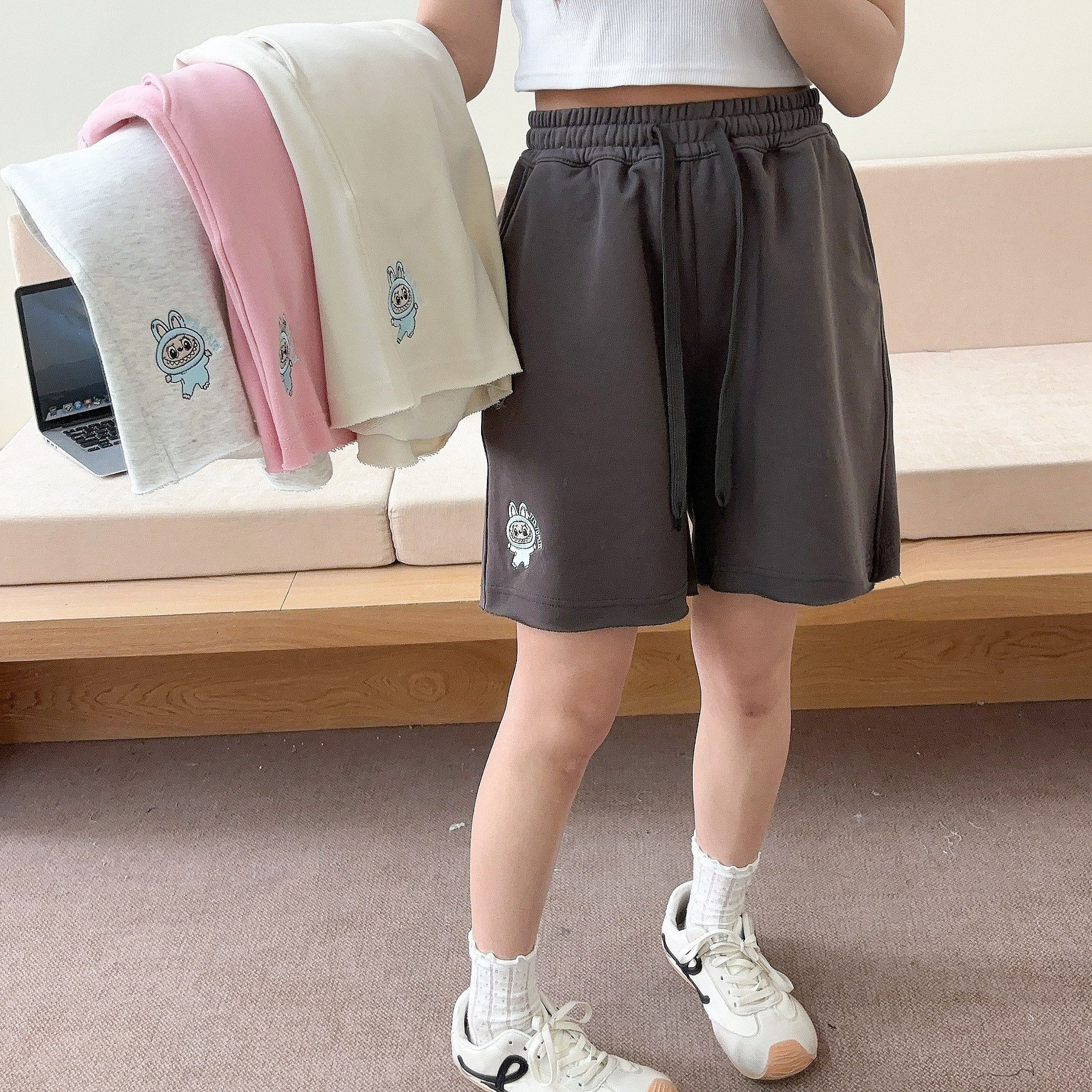 Biaotlife纸袋家短裤女夏2025新款拉布布毛圈卷边休闲五分裤外穿