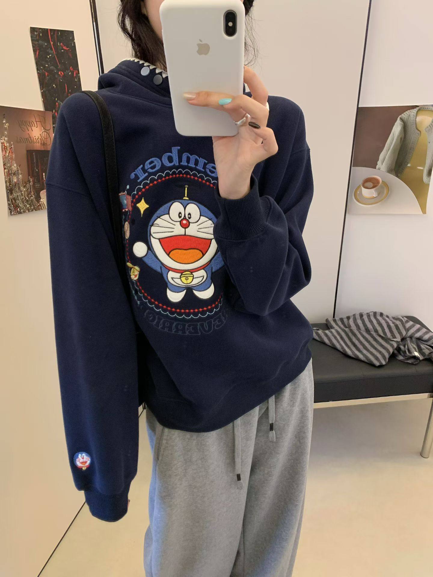 Foreverrich纸袋家冬480g加绒加厚纯棉重工刺绣连帽卫衣宽松上衣