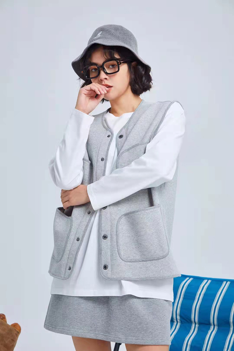 纸袋家纯色上衣刺绣单排扣