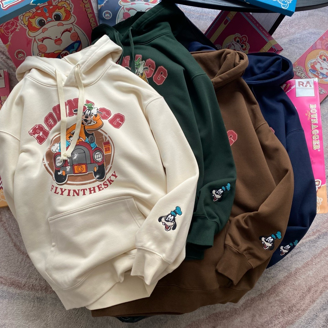 ROWN AGGER纸袋家纯棉连帽卫衣女爆款宽松中长款加绒加厚休闲上衣