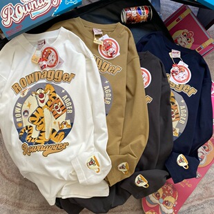 重磅纯棉ROWNAGGER纸袋家做旧减龄跳跳虎长袖T恤宽松打底衫上衣潮