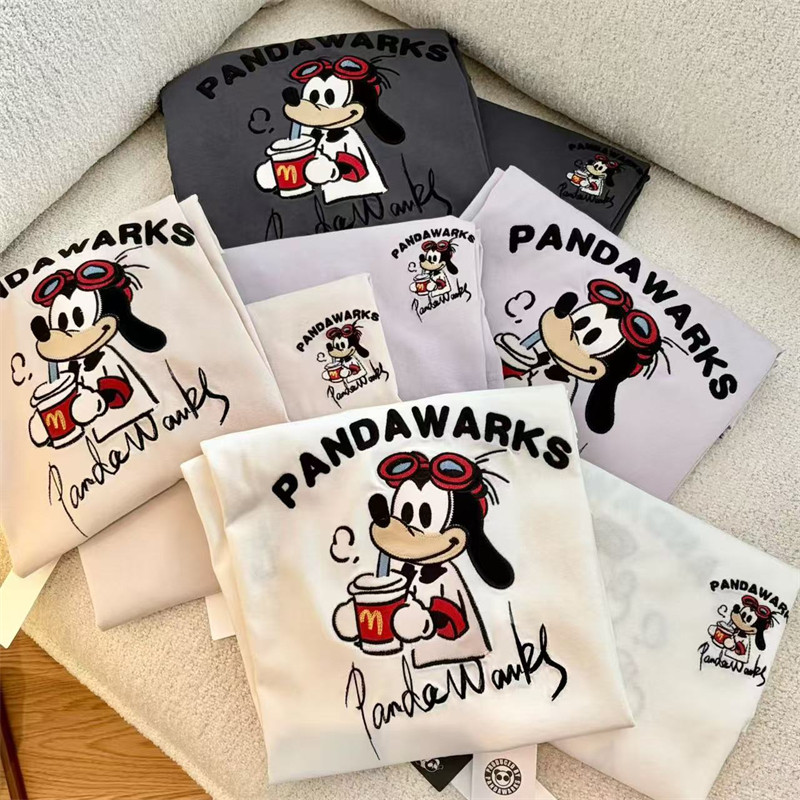 Pandawarks熊猫纸袋 重工贴布刺绣gao飞可爱小狗全棉短袖上衣T恤
