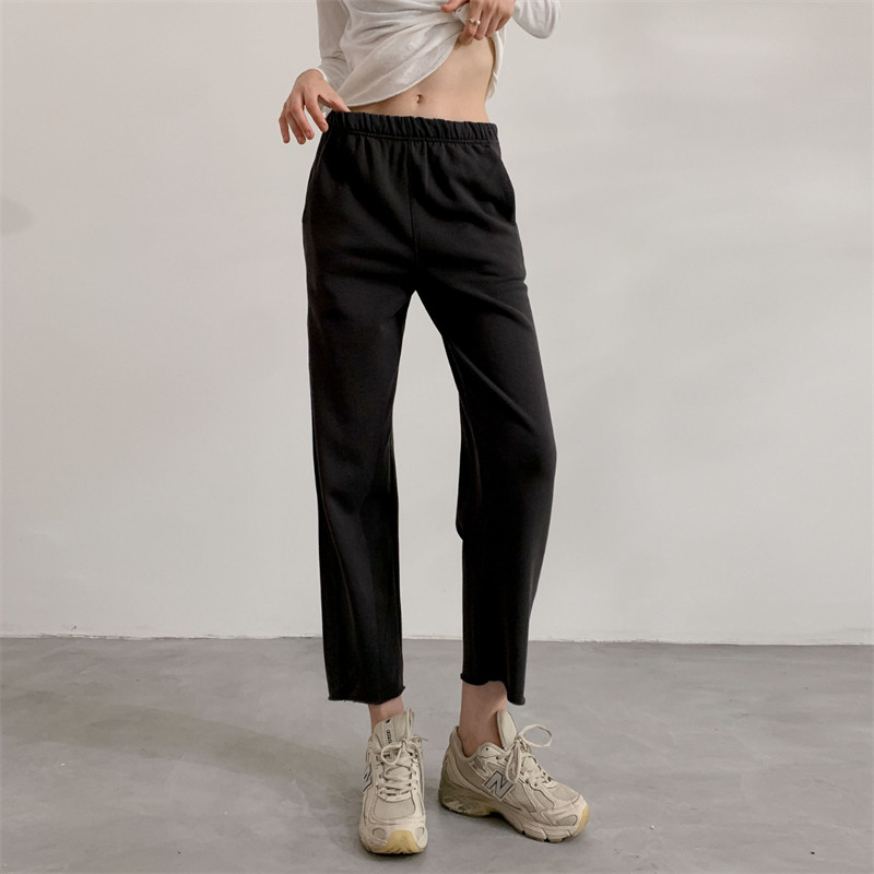 花灰色毛圈棉直筒卫裤纯棉运动束脚裤2026新款松紧腰宽松长裤男女