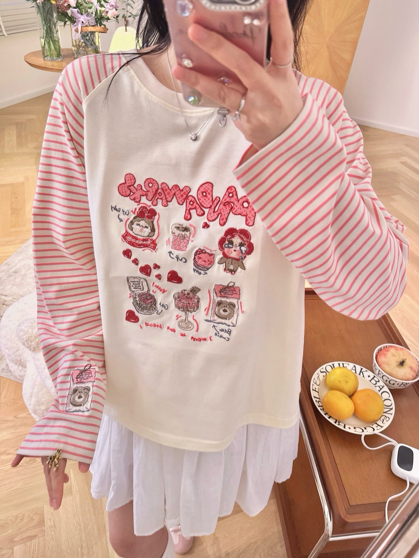 条纹拼接领口撞色纯棉长袖T恤Pandawarks熊猫纸袋家宽松百搭内搭,女装/女士精品,T恤,淘宝优惠券,粉丝福利购,淘宝优惠卷