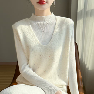 2025春秋冬羊毛亮片针织马甲背心女V领宽松坎肩无袖点子纱马夹