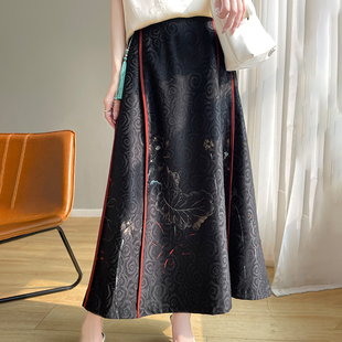 26春秋冬重工刺绣新中式半身裙女A字长裙贵气马面裙国风醋酸缎面