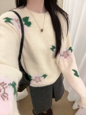 26春秋冬长毛提花羊毛衫圆领拉毛针织衫宽松打底衫毛衣外套女套头