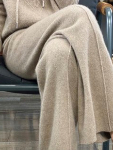 2024秋冬中缝阔腿裤高腰针织打底直筒拖地长裤安迪绒仿羊毛阔腿裤