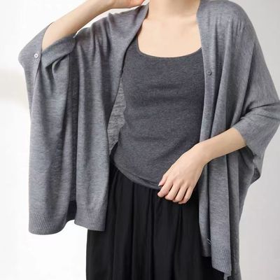 2025春秋冬新款精纺羊毛针织开衫女一片式披肩防晒上衣外套斗篷
