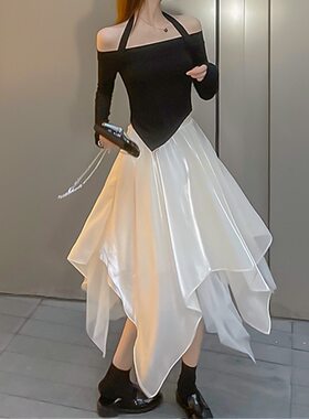 百搭休闲裙子天丝不规则半身裙2026夏春秋新款百褶裙长裙子伞裙