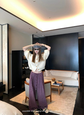 aaaaxbbb柏林冬末简讯两色仿羊毛格子裤直筒宽松抽绳百搭阔腿长裤