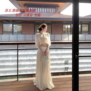 上衣高腰百褶伞裙两件套 kubiliv心动缪斯设计感压褶斗篷无袖