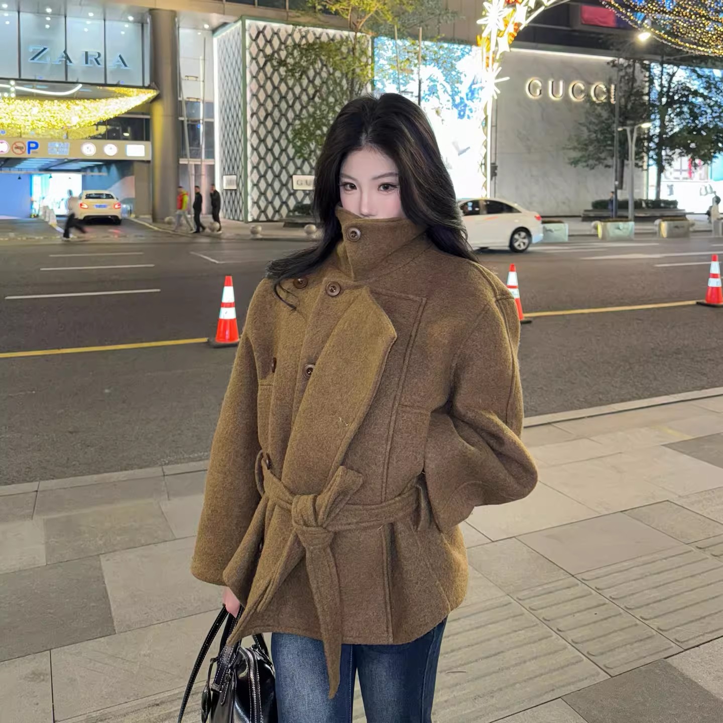 韩系呢子大衣女2025秋新款小个子专版赫本风短款毛呢外套落肩微廓