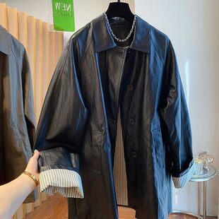 中长款皮衣外套女2025年春秋季新款韩版休闲高级感宽松弛感风衣