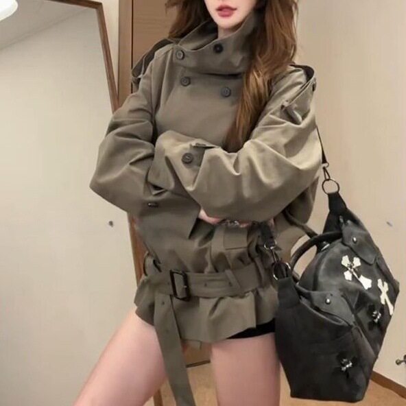 2026年高级复古感立领风衣女春秋新款时尚百搭气质双排扣宽松外套