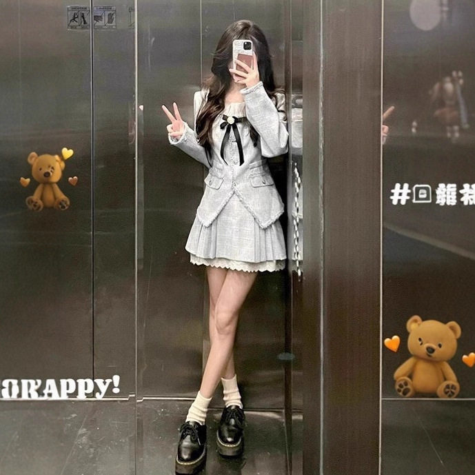 富家千金蓝色小香风气质显瘦裙套装女秋季新款小清新半身裙两件套,女装/女士精品,时尚套装,淘宝优惠券,粉丝福利购,淘宝优惠卷