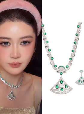 盈公主同款复古扇子项链套装镀金创意个性三水滴百搭长款毛衣链饰