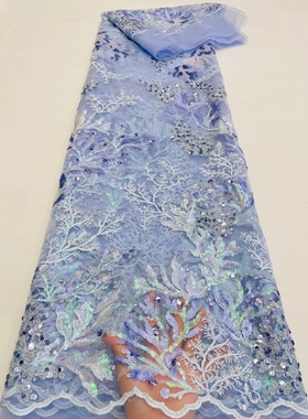 新款苗族布料亮闪闪蕾丝刺绣亮片布绿色圣诞树连衣裙服装礼服面料