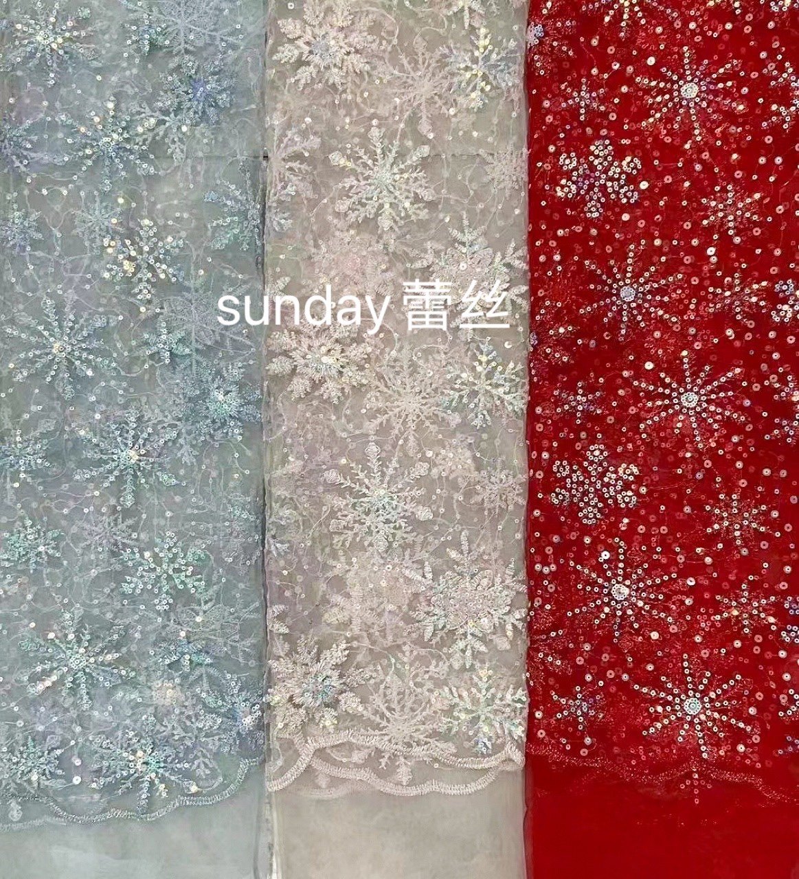 经典小清新款绣花布雪花亮片民族风连衣裙童装大红色透明布料面料