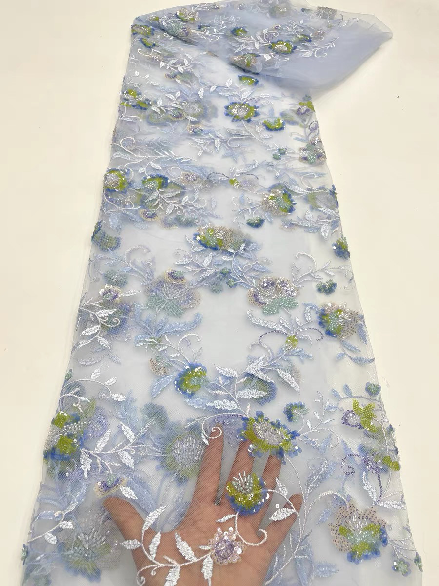 新款重工粉色珠管亮片面料刺绣花边蕾丝晚礼服婚纱旗袍lace 1码/y