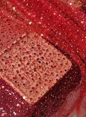 红色绿色网纱刺绣珍珠亮片泡珠蕾丝面料手工DIY布料婚纱礼服头纱