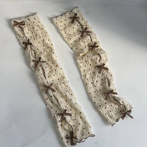 Sumyee日系甜美波点网纱花边袖套木耳边冰丝防晒女可爱堆堆腿套