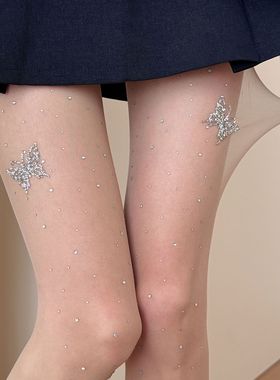 Sumyee甜美少女蝴蝶闪钻blingbling白色丝袜薄款任意剪连裤袜女