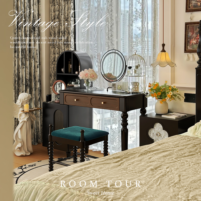 法式中古风实木梳妆台斗柜一体