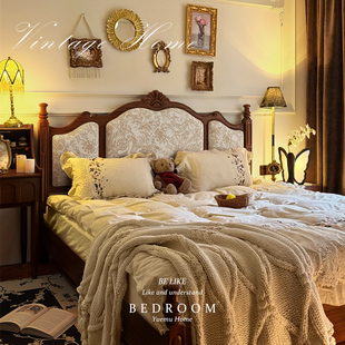 胡桃木床美式复古实木床软包1.8米1.5法式双人床主卧大床中古风床