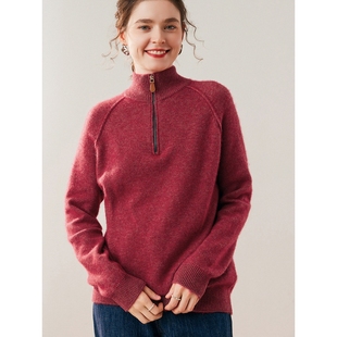 2025年秋冬季新款女半拉链高领点子纱山羊绒衫宽松加厚针织衫毛衣