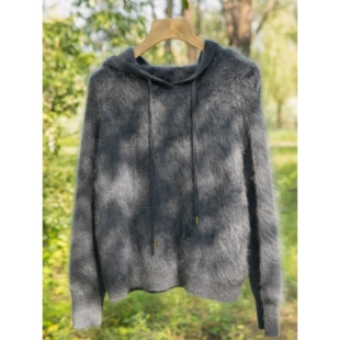 2025年秋冬新款100山羊绒一线成衣连帽针织衫拉绒纯色羊绒衫上衣