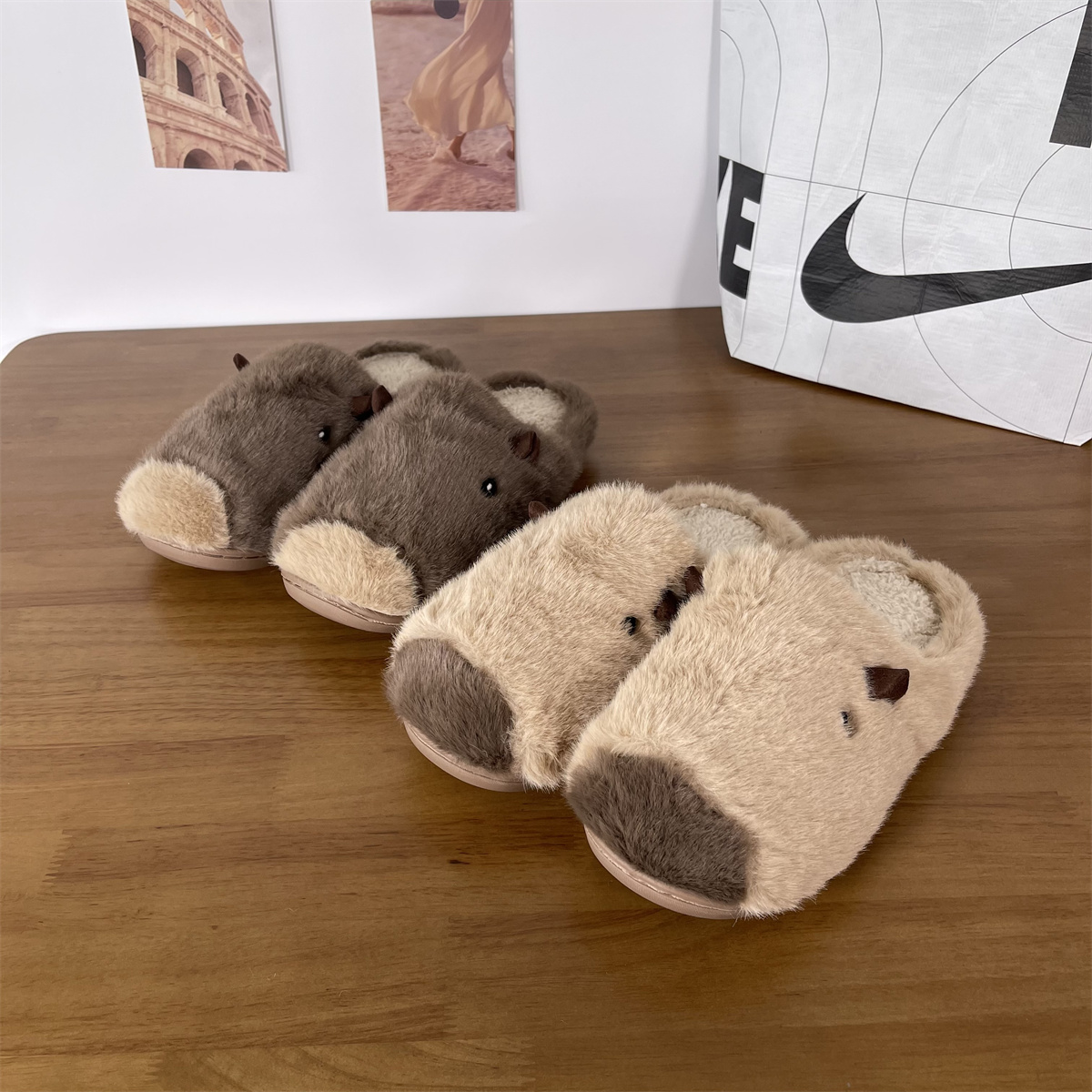 冬季加绒保暖防滑毛绒棉拖鞋男女