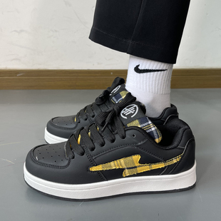 男女复古情侣休闲鞋 原创闪电鸳鸯板鞋 黑黄格纹设计面包鞋 2025新款