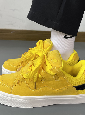 国潮男鞋子小众原创设计面包鞋黄色拼接复古男女滑板鞋运动休闲鞋