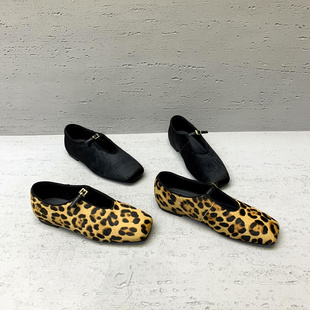 欧洲站女鞋2026春季新款欧货真皮马毛皮带扣浅口平跟时尚低帮单鞋