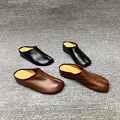 包头拖鞋 欧洲站女鞋 欧货真皮低跟分趾时尚 新款 女外穿半拖 2026春季