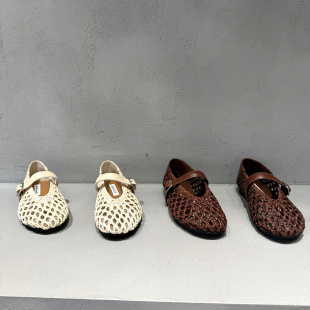 欧货2026春夏新款真皮女鞋皮带扣低跟网孔透气显脚瘦时尚玛丽珍鞋