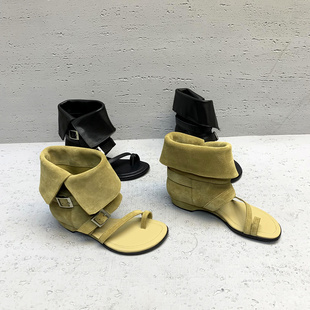 欧货2026春夏新款真皮女鞋夹趾厚跟欧洲站小众不撞款时装靴凉靴女