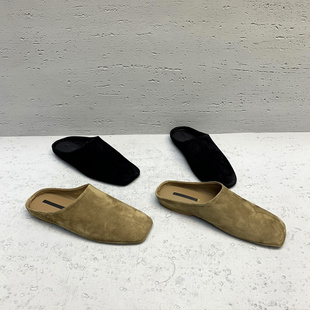 欧洲站女鞋2026春夏新款欧货真皮方头平跟时尚包头拖鞋女外穿半拖