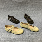 2026春季 新款 欧货真皮浅口铆钉低跟时尚 欧洲站女鞋 英伦风低帮单鞋