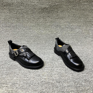 欧货真皮流苏皮带扣低跟英伦风布洛克鞋 新款 女 2026春季 欧洲站女鞋