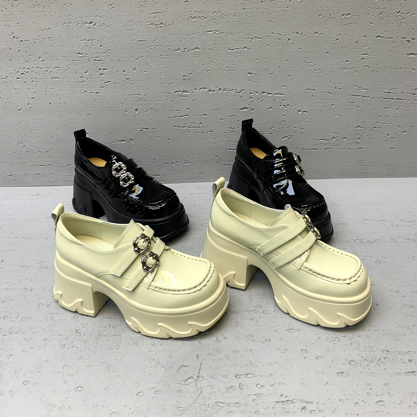 欧洲站女鞋2026春季新款欧货真皮松糕跟厚底英伦风漆皮单鞋乐福鞋