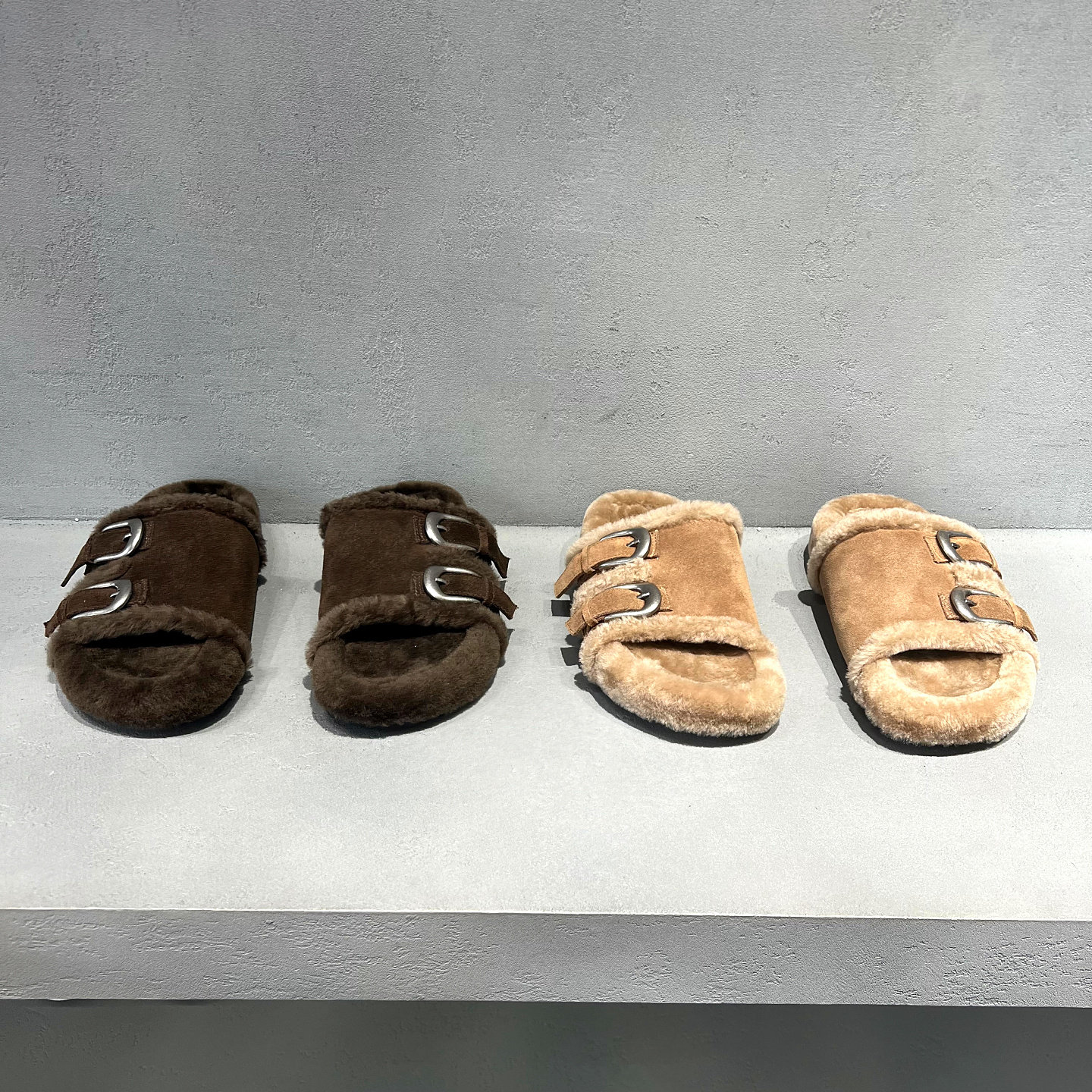 先峰名典真皮羊毛厚底女一字拖