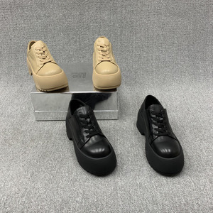 欧洲站女鞋2023秋季新款欧货真皮系带松糕底厚跟英伦风时尚小皮鞋