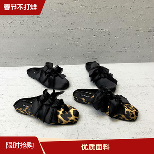 欧洲站女鞋2026春季新款欧货真丝布蝴蝶结低跟包头拖鞋女外穿半拖