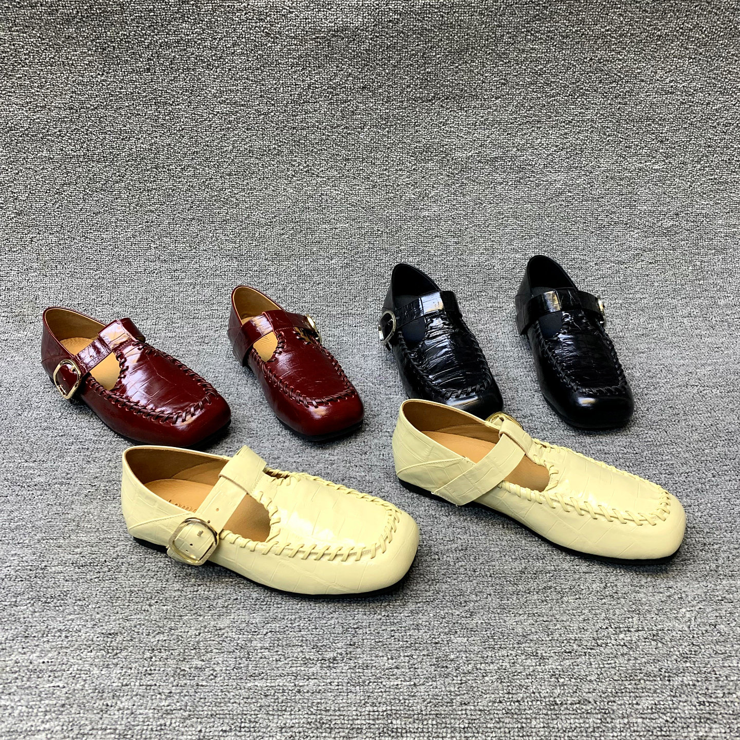 欧洲站女鞋2026春季新款欧货真皮石头纹皮带扣低跟玛丽珍鞋单鞋女,女鞋,玛丽珍鞋,淘宝优惠券,粉丝福利购,淘宝优惠卷