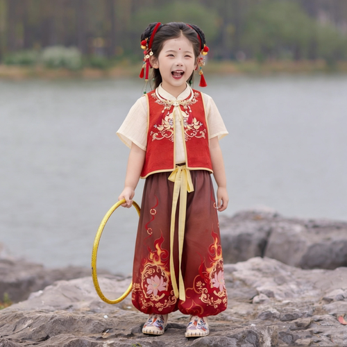 儿童哪吒短袖汉服演出服套装服装国风新中式套装国潮夏季哪吒cos